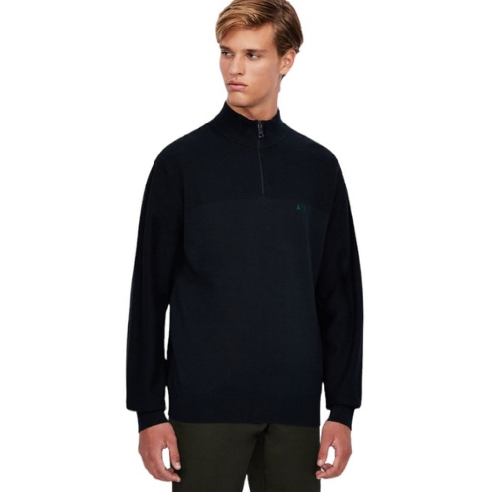 A l X Armani Exchange Quarter Zip Up Sweater Mock Neck Navy Large Men's